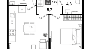 1-к. квартира, 45&nbsp;м²