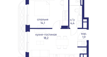 1-к. квартира, 38&nbsp;м²