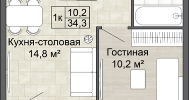 1-к. квартира, 34 м²
