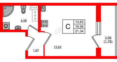 Студия, 21 м²