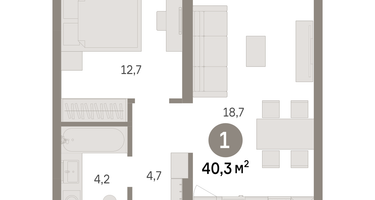 1-к. квартира, 40 м²