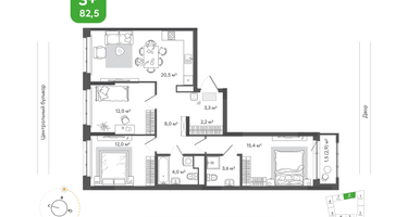 3-к. квартира, 82&nbsp;м²