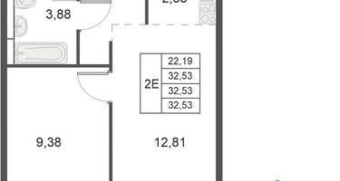 2-комнатная квартира, 32&nbsp;м²