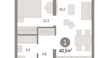 1-к. квартира, 40&nbsp;м²
