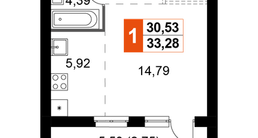 1-к. квартира, 33&nbsp;м²