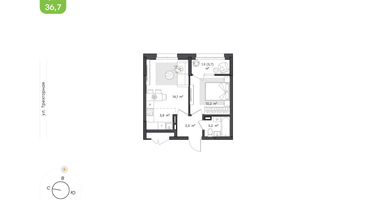 1-к. квартира, 36 м²