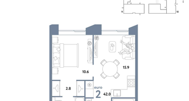 2-к. квартира, 42 м²