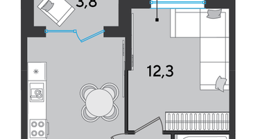 1-к. квартира, 38 м²