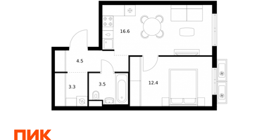 1-к. квартира, 40 м²