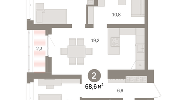 2-к. квартира, 68 м²