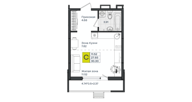 Студия, 30&nbsp;м²