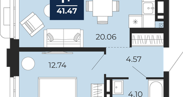 1-к. квартира, 41&nbsp;м²