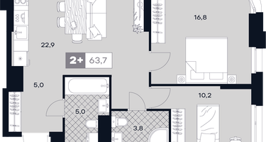 2-к. квартира, 63 м²