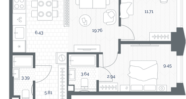 2-к. квартира, 63 м²