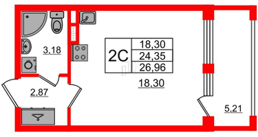 Студия, 24&nbsp;м²