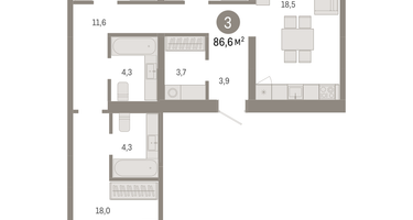 3-к. квартира, 86&nbsp;м²