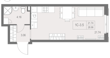 Студия, 28 м²