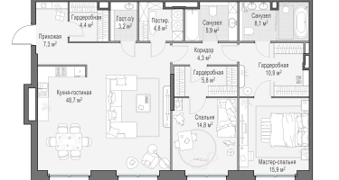 4-к. квартира, 134 м²