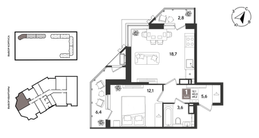 1-к. квартира, 49 м²