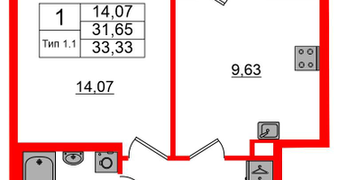 1-к. квартира, 31 м²