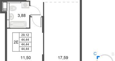 2-комнатная квартира, 44&nbsp;м²