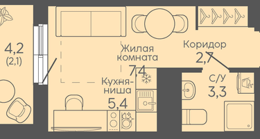 Студия, 22&nbsp;м²