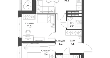2-к. квартира, 55&nbsp;м²