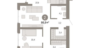 2-к. квартира, 86&nbsp;м²