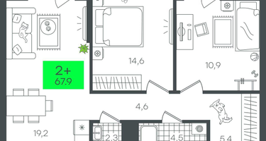 2-к. квартира, 67 м²