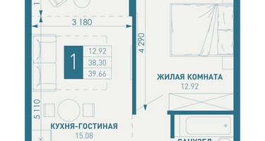 1-к. квартира, 40&nbsp;м²