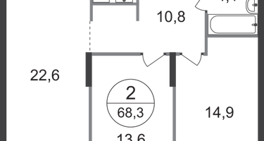 2-к. квартира, 68 м²