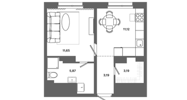 1-к. квартира, 34&nbsp;м²