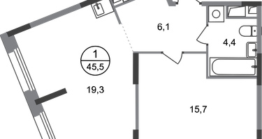 1-к. квартира, 45 м²