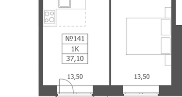 1-к. квартира, 37 м²