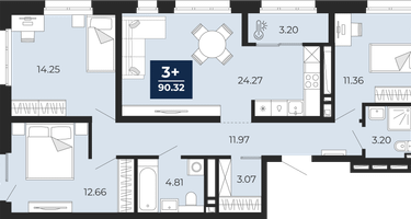 3-к. квартира, 88&nbsp;м²