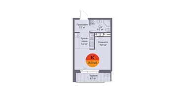 1-к. квартира, 31&nbsp;м²