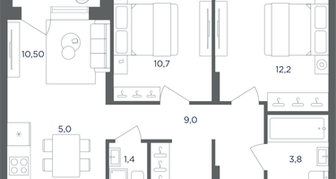 2-к. квартира, 52&nbsp;м²