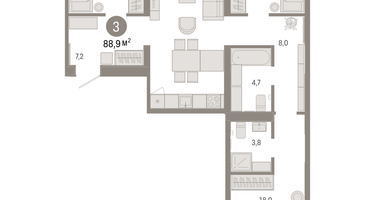 3-к. квартира, 88&nbsp;м²