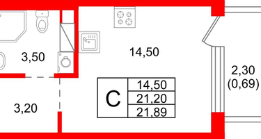 Студия, 21 м²
