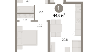 1-к. квартира, 44 м²