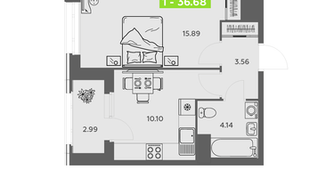 1-к. квартира, 36 м²