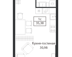 Студия, 35&nbsp;м²