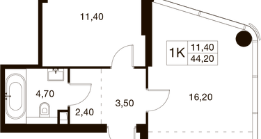 1-к. квартира, 44 м²