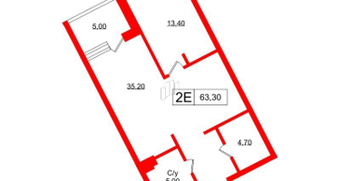 1-к. квартира, 60&nbsp;м²