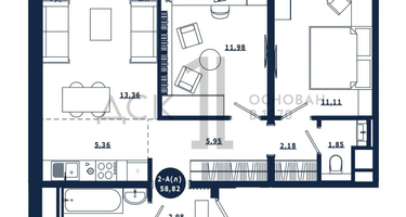 2-к. квартира, 58 м²