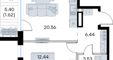 1-к. квартира, 44&nbsp;м²