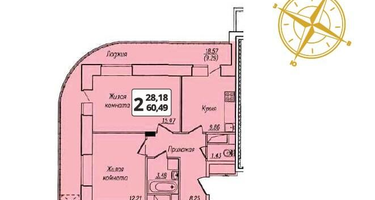 2-к. квартира, 60 м²
