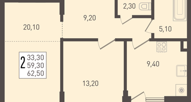 2-к. квартира, 62&nbsp;м²