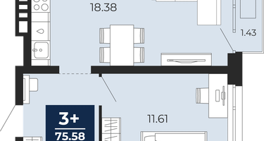 3-к. квартира, 74&nbsp;м²