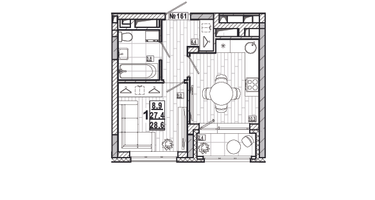 1-к. квартира, 28&nbsp;м²